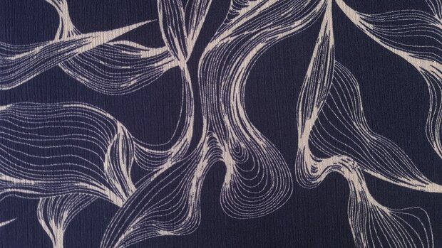 Viscose Crincle Abstract Waves Navy