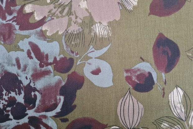 Viscose Crincle Flowers Green