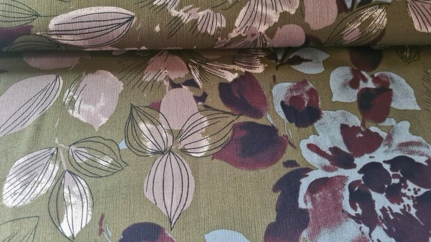 Viscose Crincle Flowers Green