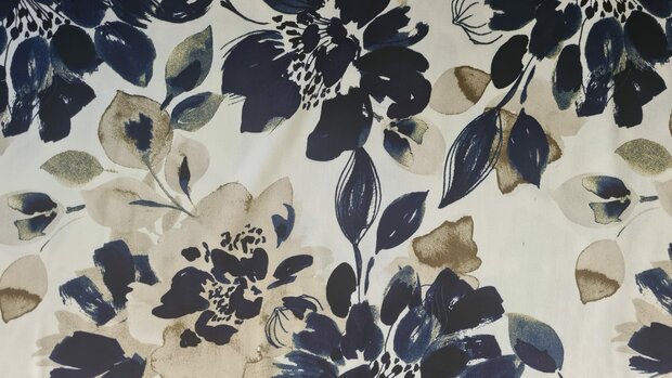 Viscose Satin Flowers Off White/Blue