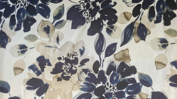 Viscose Satin Flowers Off White/Blue