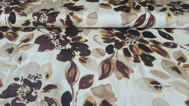 Viscose Satin Flowers Off White/Brown