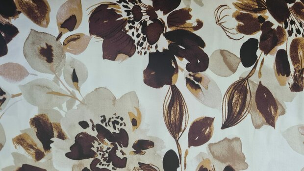 Viscose Satin Flowers Off White/Brown
