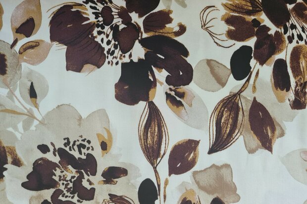 Viscose Satin Flowers Off White/Brown