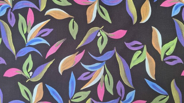 Viscose Stretch Leaves Black