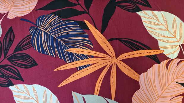 Viscose Crepe Leaves Red