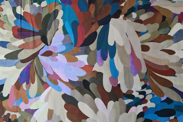 Viscose Poplin Leaves Multi-Blue