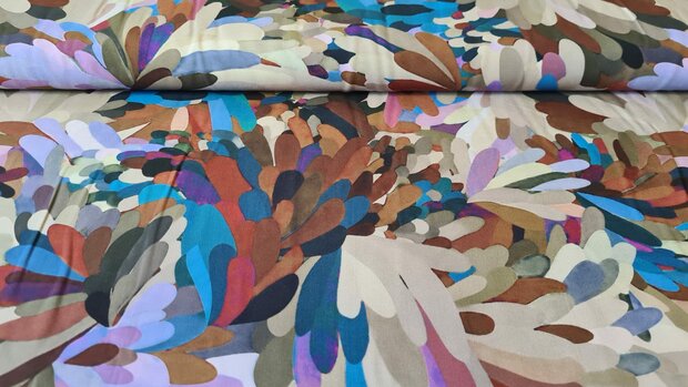 Viscose Poplin Leaves Multi-Blue