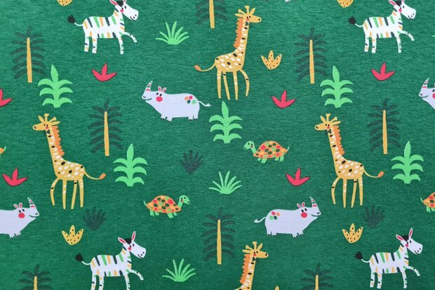 Cotton Jersey Happy Animals Green