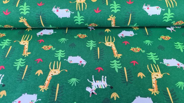 Cotton Jersey Happy Animals Green