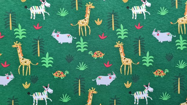 Cotton Jersey Happy Animals Green