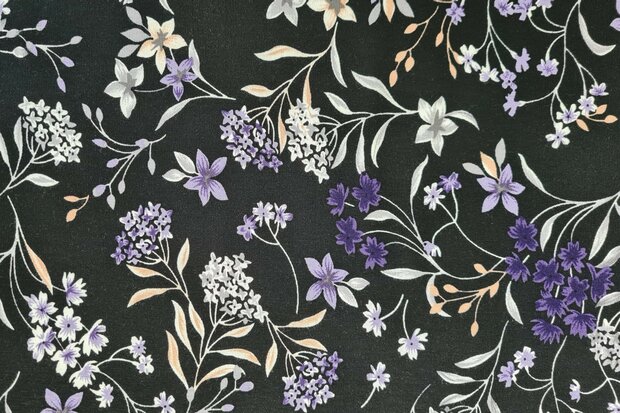 Viscose Jersey Flowers Purple