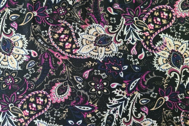 Viscose Jersey Paisley Flowers Cyclam