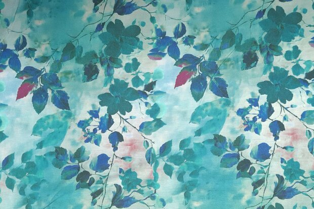 Bamboo Jersey Flowers Petrol