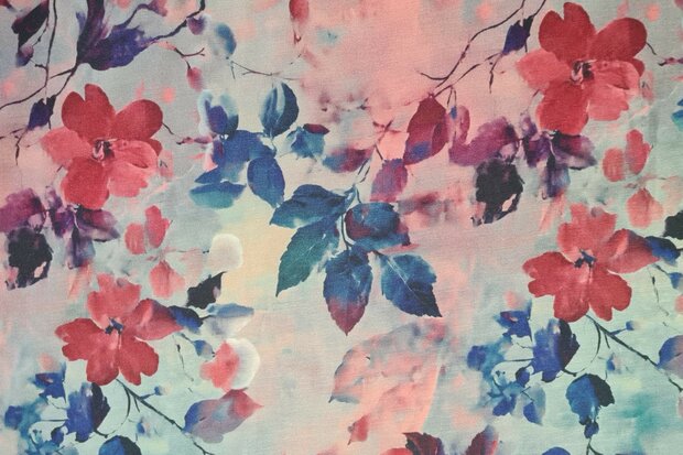 Bamboo Jersey Flowers Red