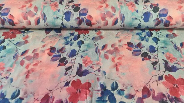 Bamboo Jersey Flowers Red