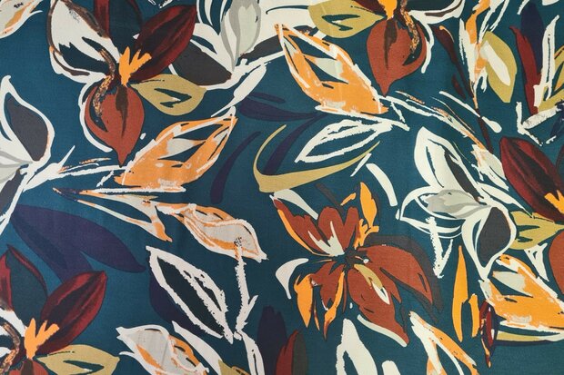 Viscose Jersey Flower Petrol