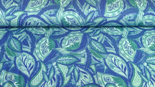 Bamboo Jersey Leaves Blue