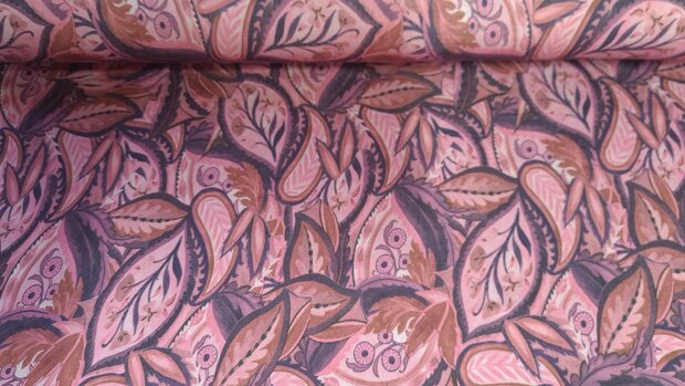 Bamboo Jersey Leaves Coral