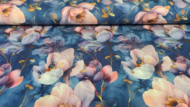 Bamboo Jersey Flowers Blue