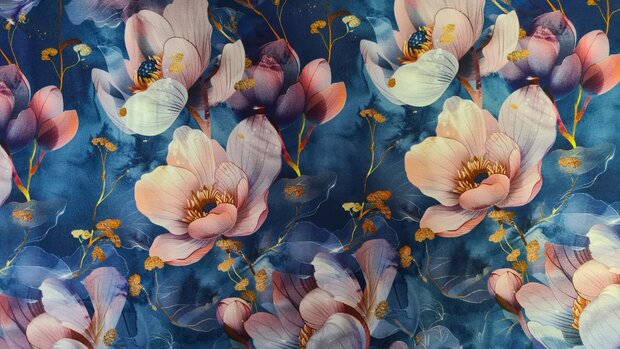 Bamboo Jersey Flowers Blue