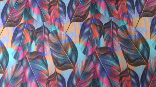 French Terry  Multi-Colour Leaves Salmon