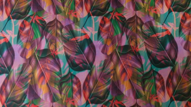 French Terry Multi-Colour Leaves Cyclam