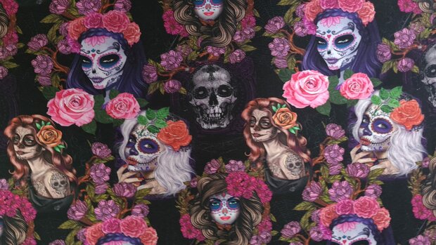 Cotton Jersey Skulls & Flowers