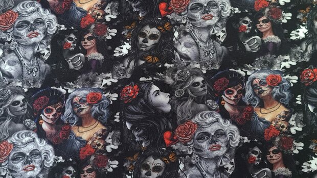 Cotton Jersey Dark Skulls & Flowers 