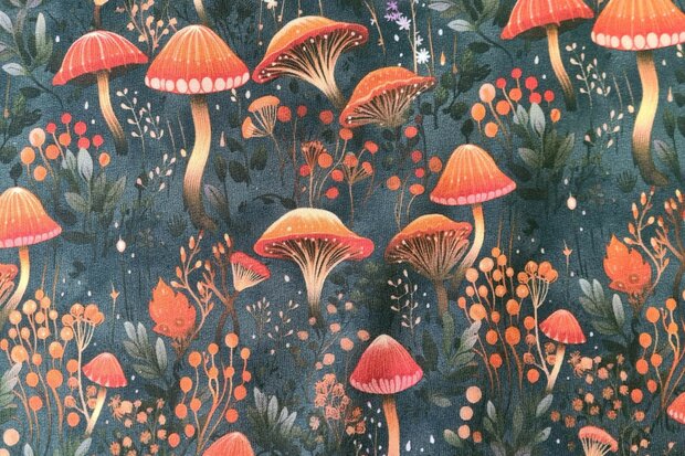 French Terry  Mushrooms Dark Green