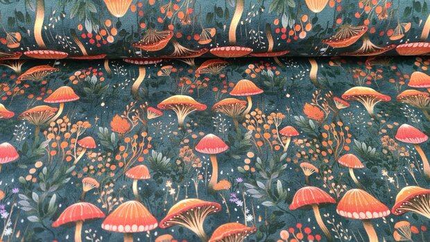 French Terry  Mushrooms Dark Green