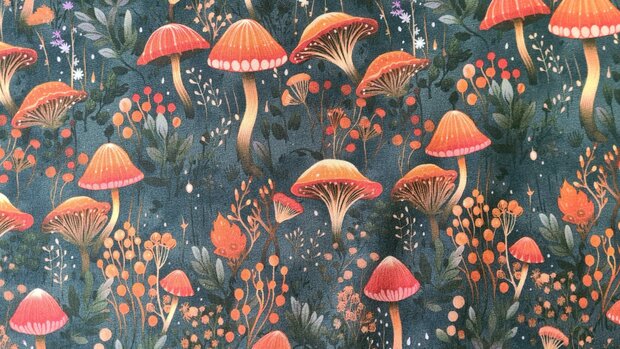 French Terry  Mushrooms Dark Green