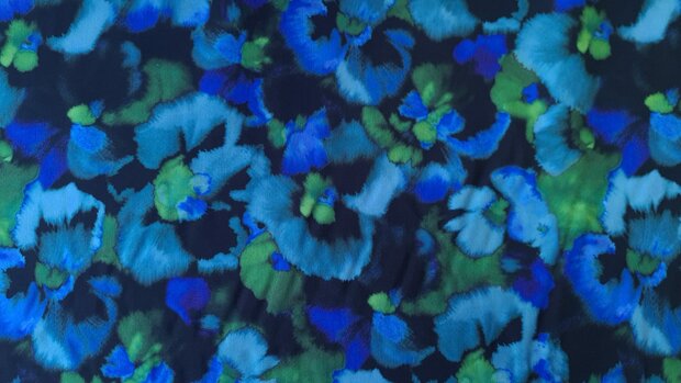 Viscose Digital Ecovero Flowers Blue