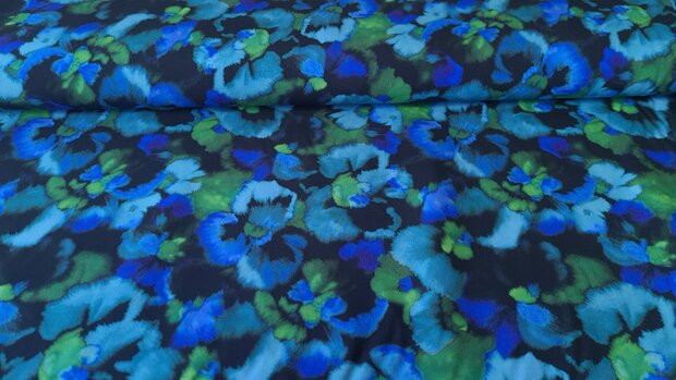 Viscose Digital Ecovero Flowers Blue