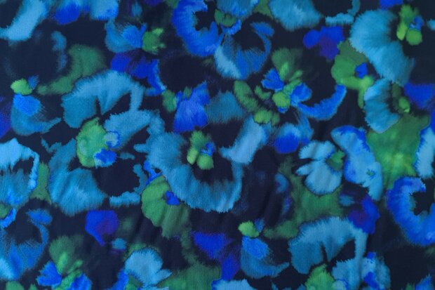 Viscose Digital Ecovero Flowers Blue