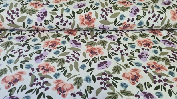 French Terry Painted Flowers Off White