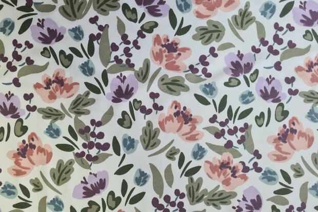 French Terry Painted Flowers Off White