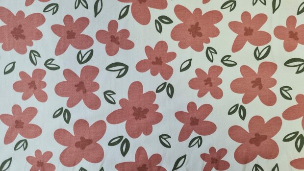 French Terry Red Flowers Off White