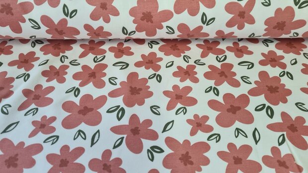 French Terry Red Flowers Off White