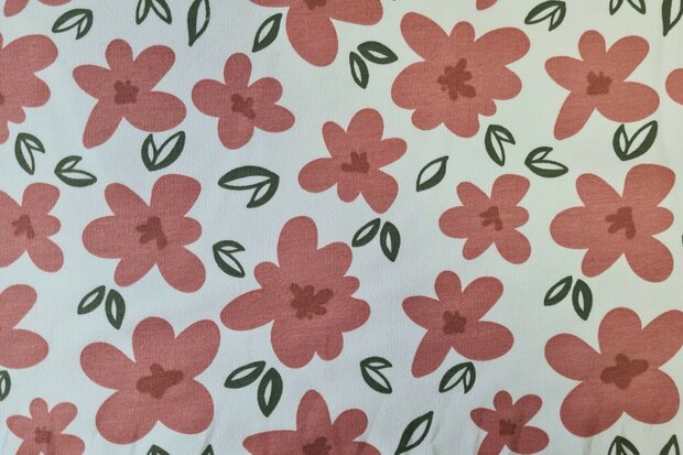 French Terry Red Flowers Off White