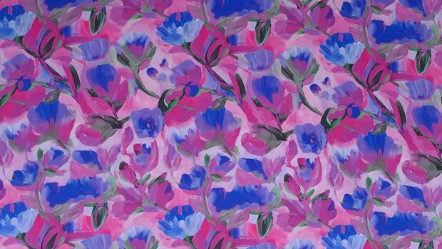 Viscose Digital Ecovero Flowers Lilac