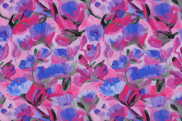 Viscose Digital Ecovero Flowers Lilac