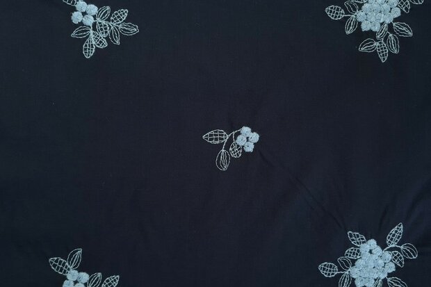 Cotton Voile Embroidery Flowers Navy