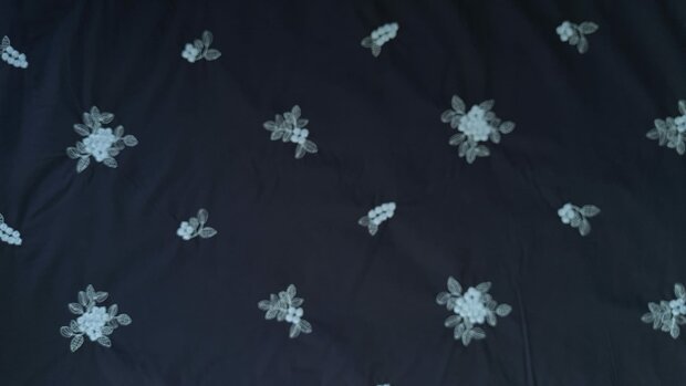 Cotton Voile Embroidery Flowers Navy