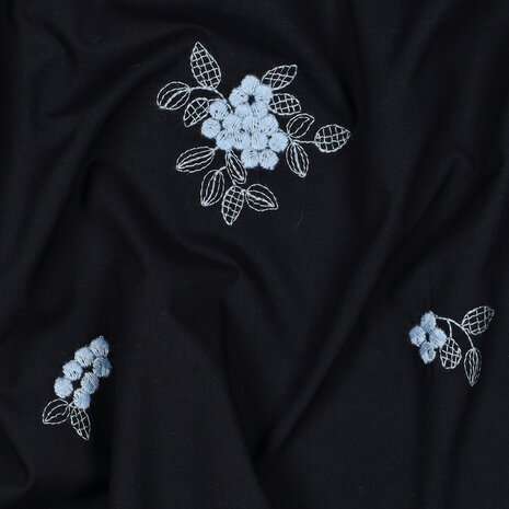 Cotton Voile Embroidery Flowers Navy