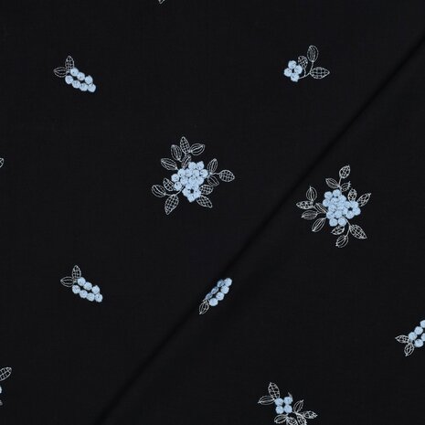 Cotton Voile Embroidery Flowers Navy