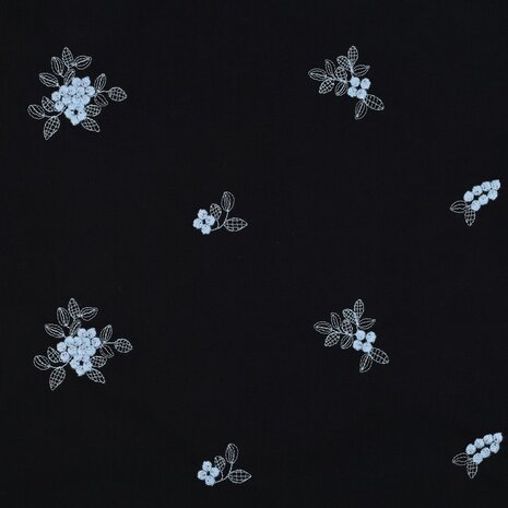 Cotton Voile Embroidery Flowers Navy
