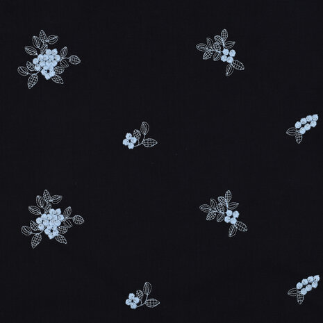 Cotton Voile Embroidery Flowers Navy