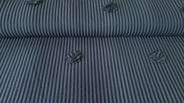 Viscose Embroidery Flowers / Stripes Navy