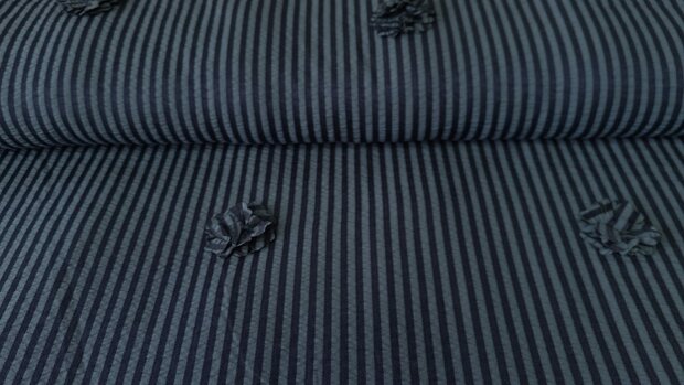Viscose Embroidery Flowers / Stripes Navy